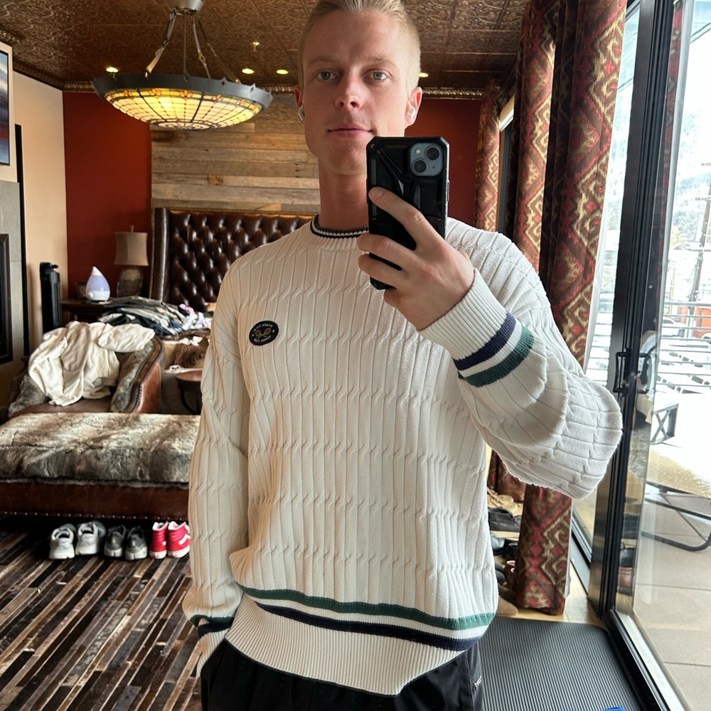 Wilson White Cable Knit Sweater with Green Accents